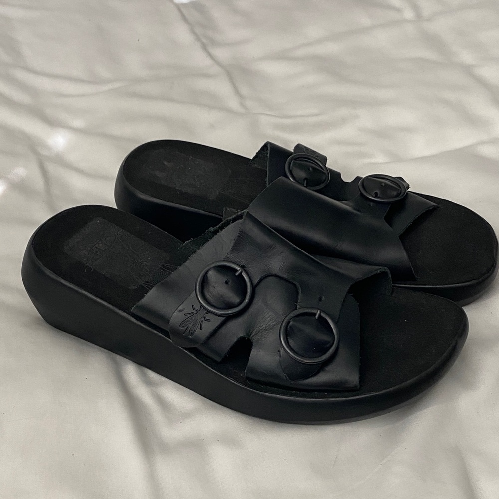 Fly London Bait Platform Wedge Slides Sandals Size 39 8.5 9 EUC